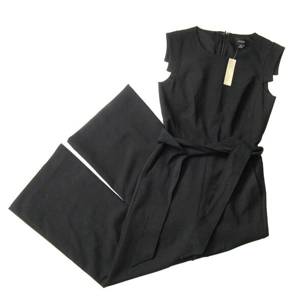 NWT J.Crew Resume Jumpsuit in Black Stretch Crepe Belted Wide Leg Ankle 00 x 26